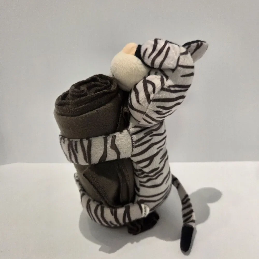 Korean Air Plush Grey Tiger Stuffed Animal With Brown Blanket